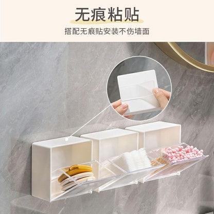 Adhesive Wall Mounted Organizer Box for Cotton Pads, Makeup Sponges, Hair Ties & Cotton Swabs