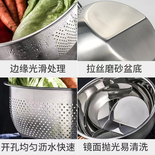 Premium 304 Stainless Steel Rice Washing Basket - Kitchen Colander, Strainer & Veggie Wash Bowl