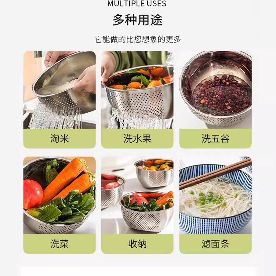 Premium 304 Stainless Steel Rice Washing Basket - Kitchen Colander, Strainer & Veggie Wash Bowl