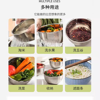 Premium 304 Stainless Steel Rice Washing Basket - Kitchen Colander, Strainer & Veggie Wash Bowl