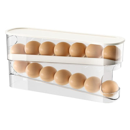 Food-Safe Refrigerator Egg Holder with Rolling Rack & Lid, Fridge Door Organizer for Kitchen Storage