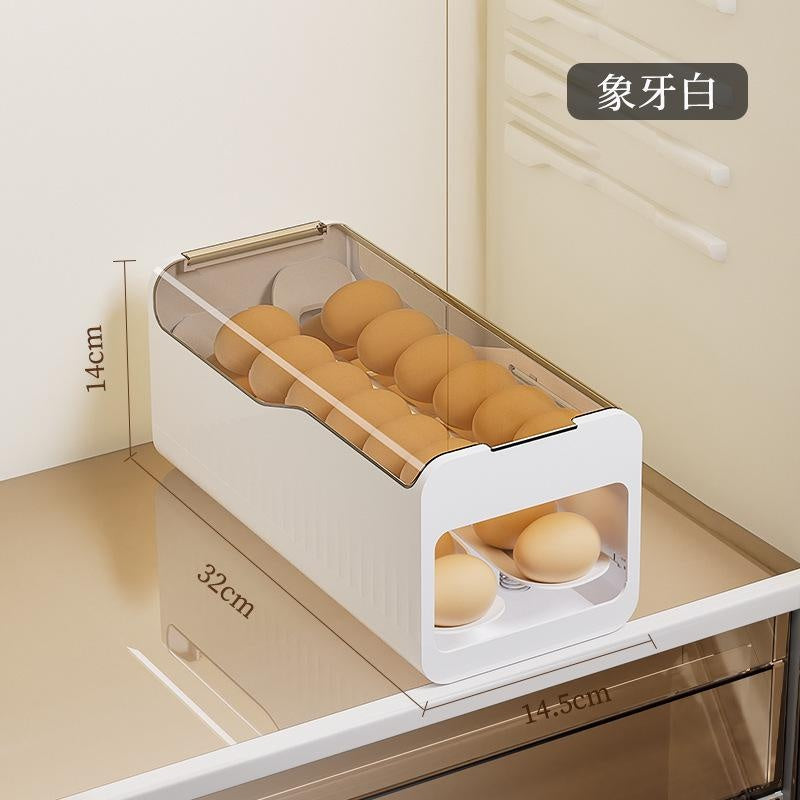Food-Safe Refrigerator Egg Holder with Rolling Rack & Lid, Fridge Door Organizer for Kitchen Storage