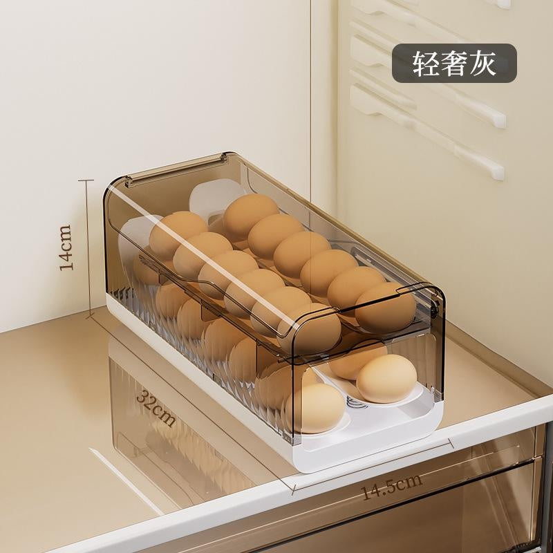 Food-Safe Refrigerator Egg Holder with Rolling Rack & Lid, Fridge Door Organizer for Kitchen Storage