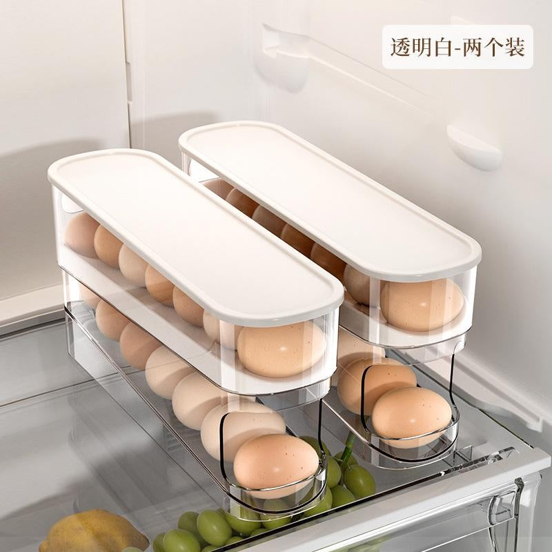 Food-Safe Refrigerator Egg Holder with Rolling Rack & Lid, Fridge Door Organizer for Kitchen Storage