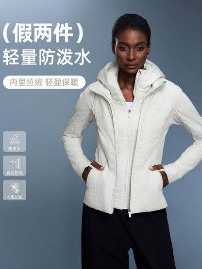 Lightweight Thermal Hooded Jacket for Women, Detachable Fleece-Lined Winter Coat with Slim Fit