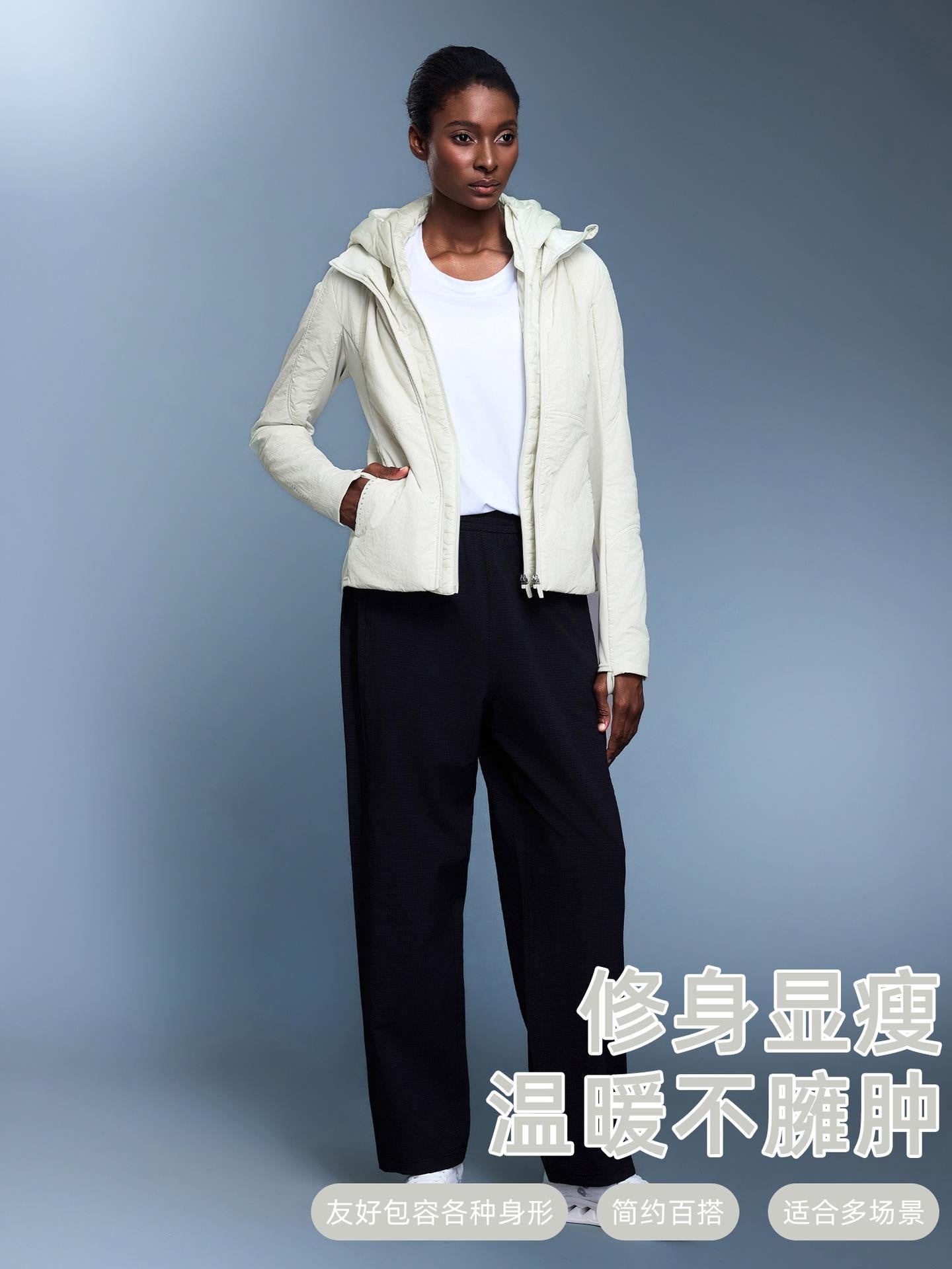 Lightweight Thermal Hooded Jacket for Women, Detachable Fleece-Lined Winter Coat with Slim Fit