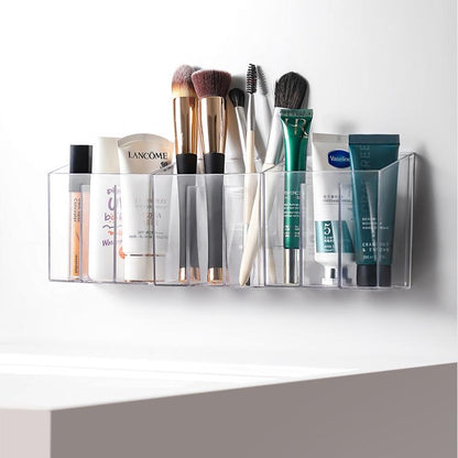 Clear Wall-Mounted Cosmetic Organizer | Multi-Compartment Storage for Lipsticks, Makeup Brushes & Skincare