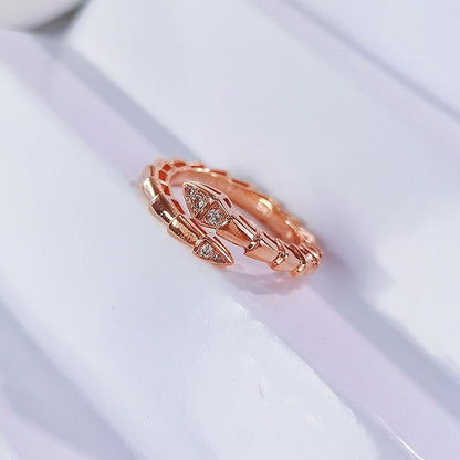 V-Gold Plated Snake Bone Ring with Genuine Mother-of-Pearl & Full Pavé Diamonds | Elegant Adjustable Statement Jewelry