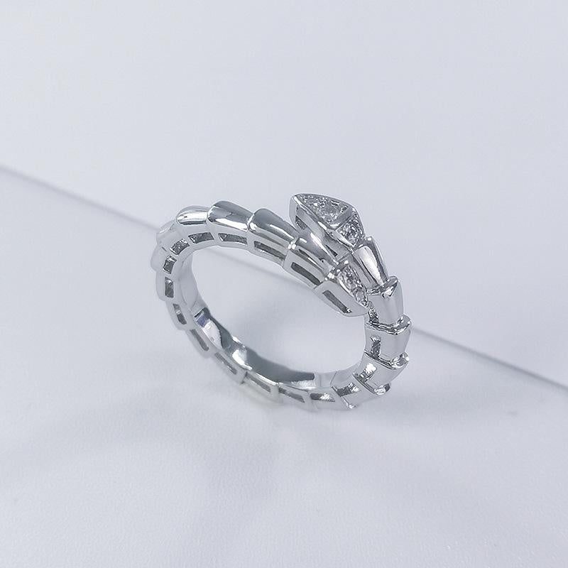 V-Gold Plated Snake Bone Ring with Genuine Mother-of-Pearl & Full Pavé Diamonds | Elegant Adjustable Statement Jewelry