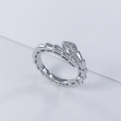 V-Gold Plated Snake Bone Ring with Genuine Mother-of-Pearl & Full Pavé Diamonds | Elegant Adjustable Statement Jewelry