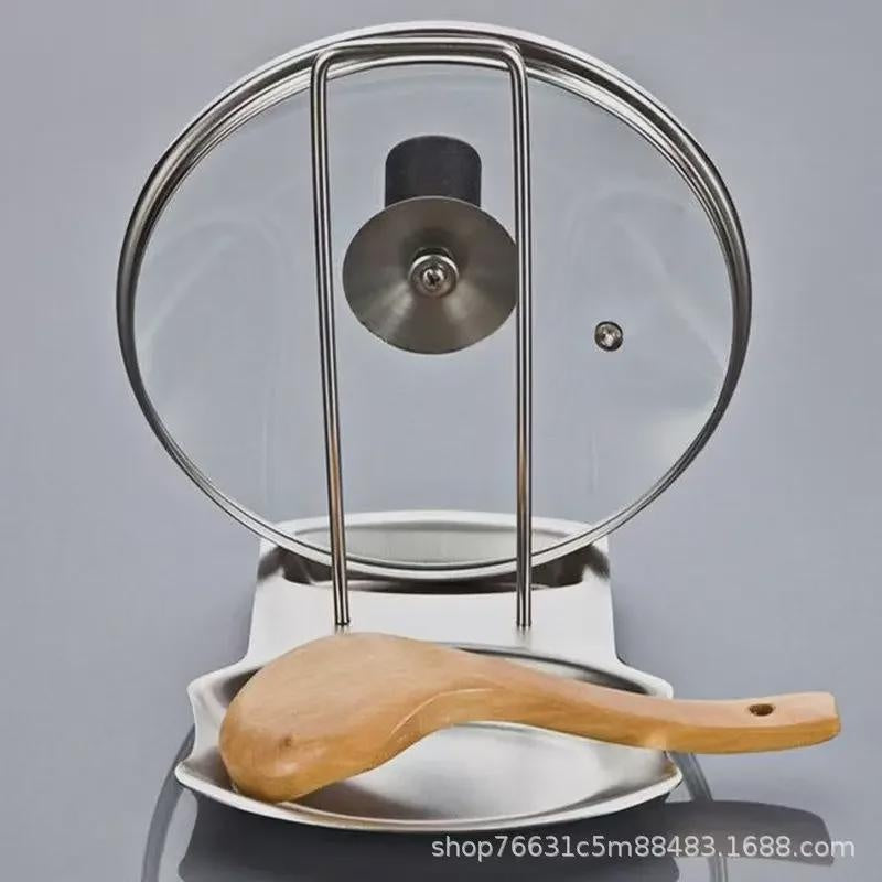 Stainless Steel Pot Lid Holder & Utensil Organizer - Kitchen Countertop Storage Rack for Lids, Spoons, and Cooking Tools