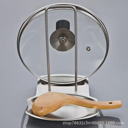 Stainless Steel Pot Lid Holder & Utensil Organizer - Kitchen Countertop Storage Rack for Lids, Spoons, and Cooking Tools
