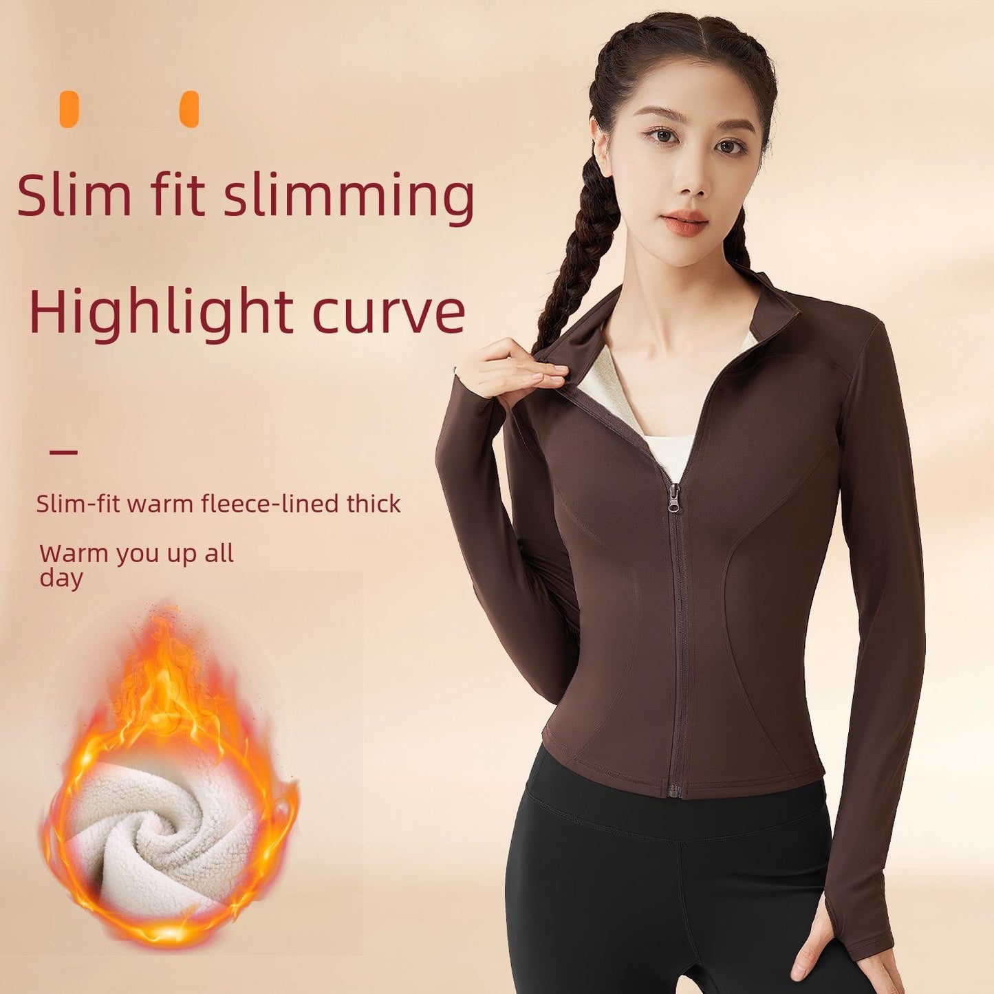 Women's Fleece-Lined Workout Jacket | Slim-Fit Running Top & Yoga Coat for Cold Weather
