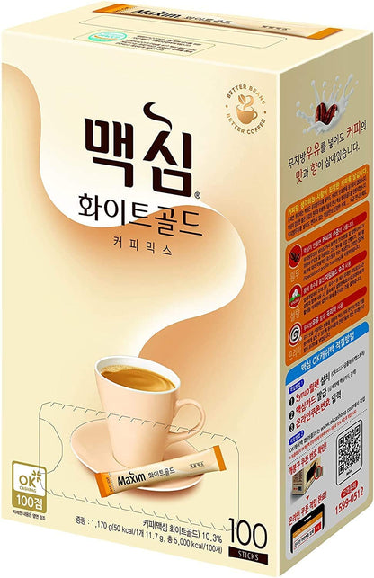 Maxim White Gold Instant Coffee Mix 1 Box, 100 Sticks