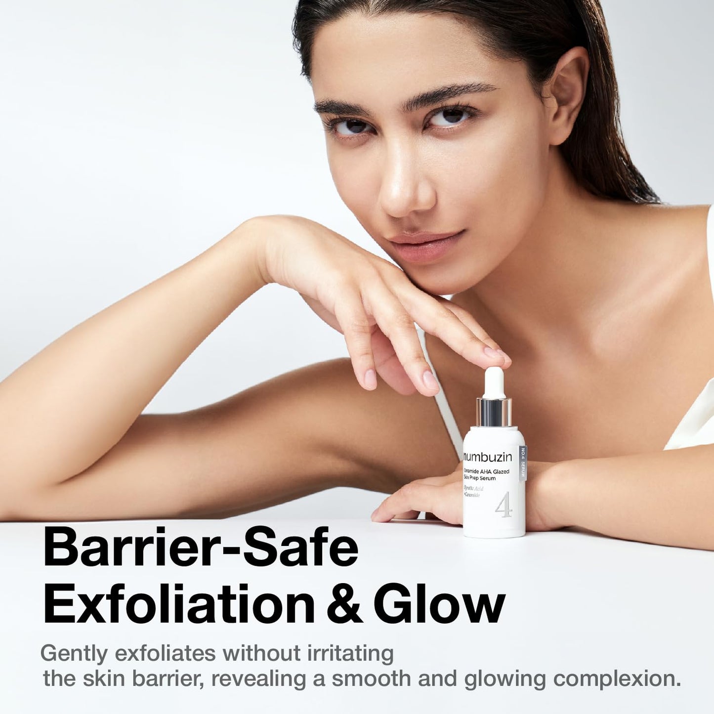 numbuzin No.4 Ceramide AHA PHA Glazed Skin Prep Serum, Gentle Exfoliating Serum with Glycolic Acid & PHA for Smooth Texture & Glass Skin Glow, 1.01 fl oz