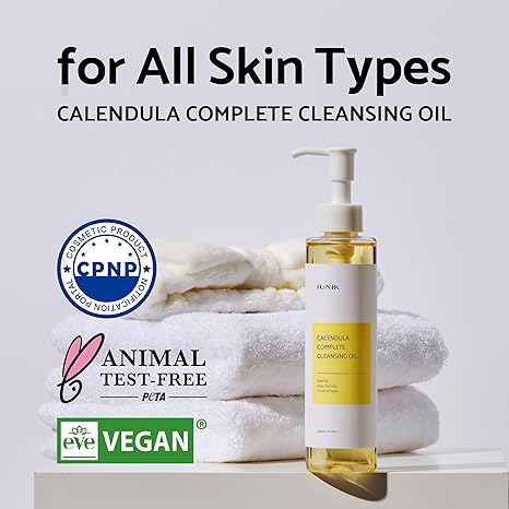 IUNIK Calendula & Jojoba Oil-Infused Vegan Cleansing Oil – Gentle Blackhead Melting & Makeup Remover Facial Cleanser