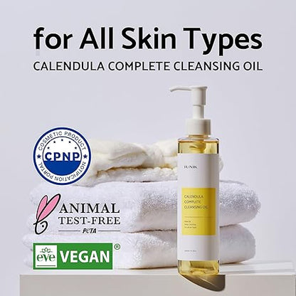 IUNIK Calendula & Jojoba Oil-Infused Vegan Cleansing Oil – Gentle Blackhead Melting & Makeup Remover Facial Cleanser