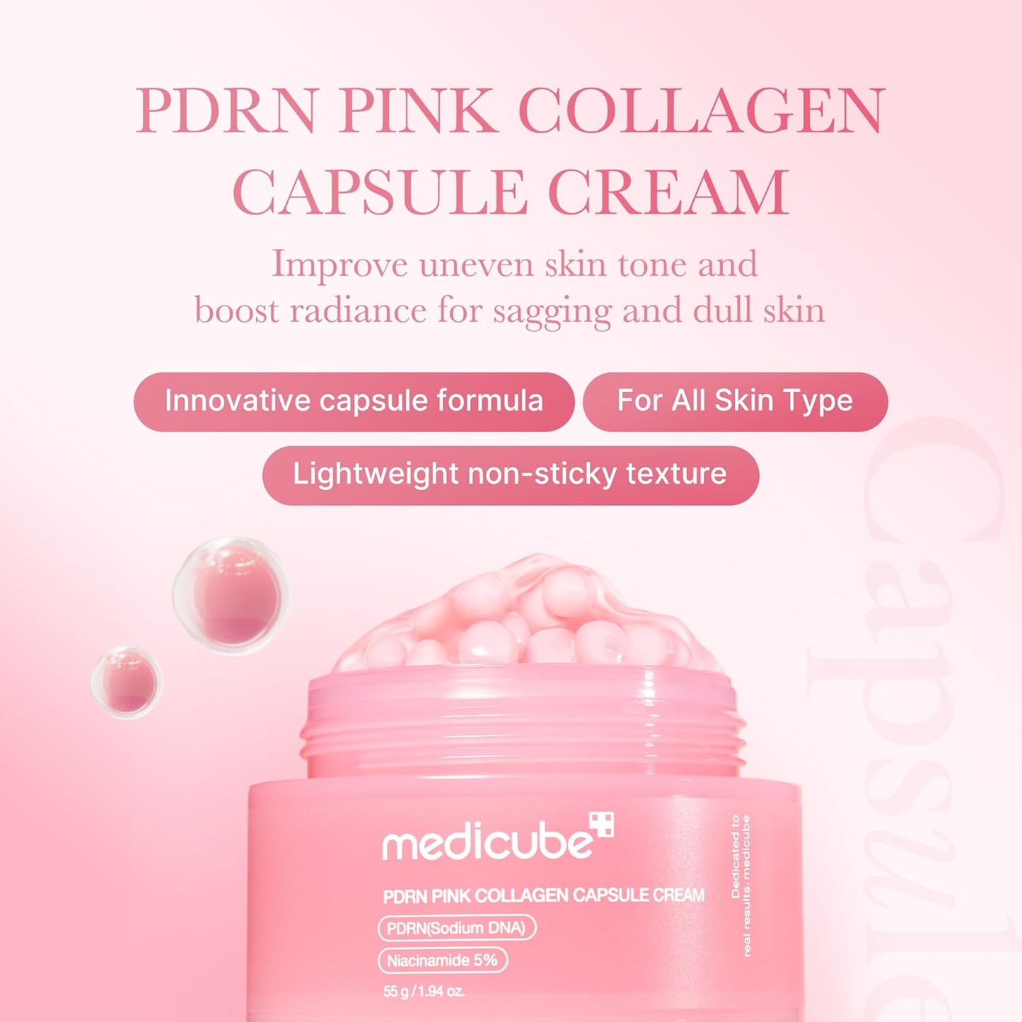 medicube Capsule Cream with Salmon DNA PDRN Pink Collagen | Lightweight Moisturizing Cream with PDRN, Niacinamide for Uneven Skin Tone and Texture, Glow hydration