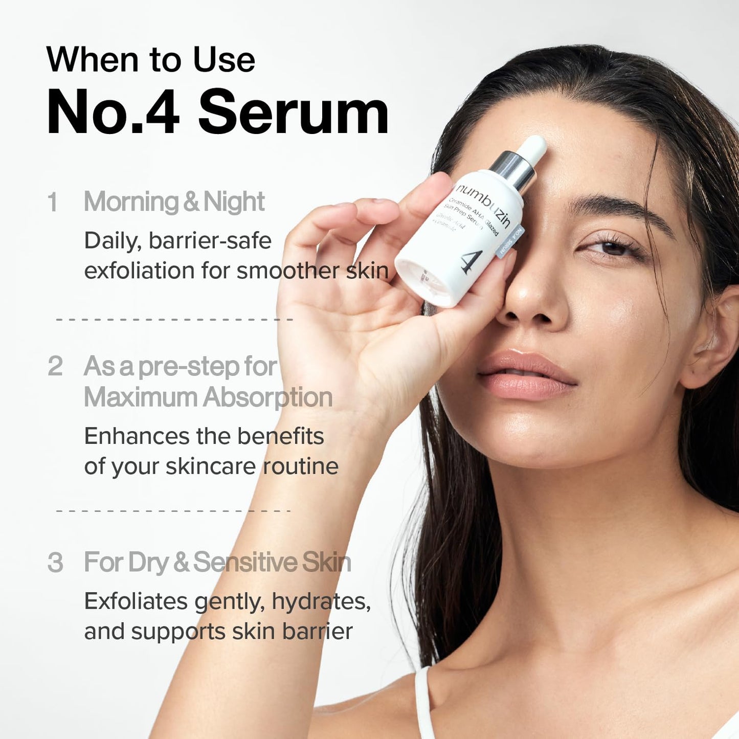 numbuzin No.4 Ceramide AHA PHA Glazed Skin Prep Serum, Gentle Exfoliating Serum with Glycolic Acid & PHA for Smooth Texture & Glass Skin Glow, 1.01 fl oz