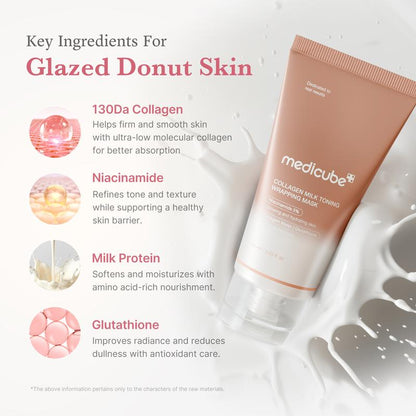 [medicube] Milky Glow Lock Collagen Duo l Collagen Glazed Milky Glow Wrapping Mask (20-Min Use) + Collagen Glow Booster Milk Serum for Hydration & Radiance, Korean Skincare, K-beauty