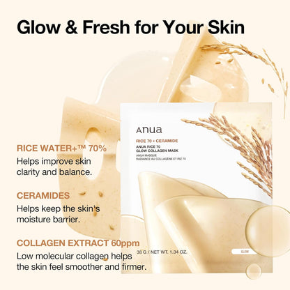 ANUA RICE 70 GLOW COLLAGEN MASK 4ea