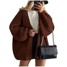 PrettyGarden Women's Oversized Cardigan Sweater Fall Long Lantern Sleeve Knit Open Front Lightweight Sweater Knitwear Tops