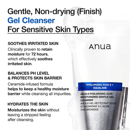 ANUA 8 HYALURONIC ACID MOISTURIZING GENTLE GEL CLEANSER 150ml