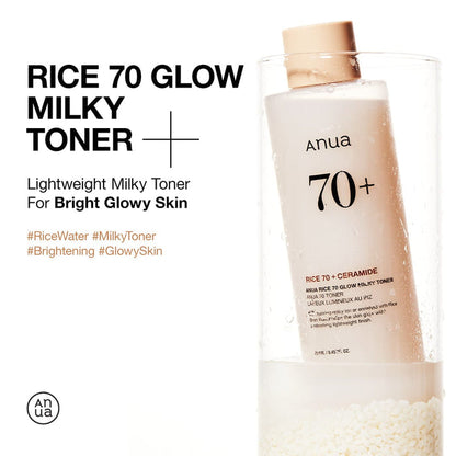 ANUA Rice 70% Glow Milky Toner 8.45 fl.oz (250ml) / Glass Skin, Hydration, Barrier Care