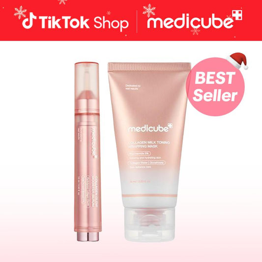 [medicube] Milky Glow Lock Collagen Duo l Collagen Glazed Milky Glow Wrapping Mask (20-Min Use) + Collagen Glow Booster Milk Serum for Hydration & Radiance, Korean Skincare, K-beauty