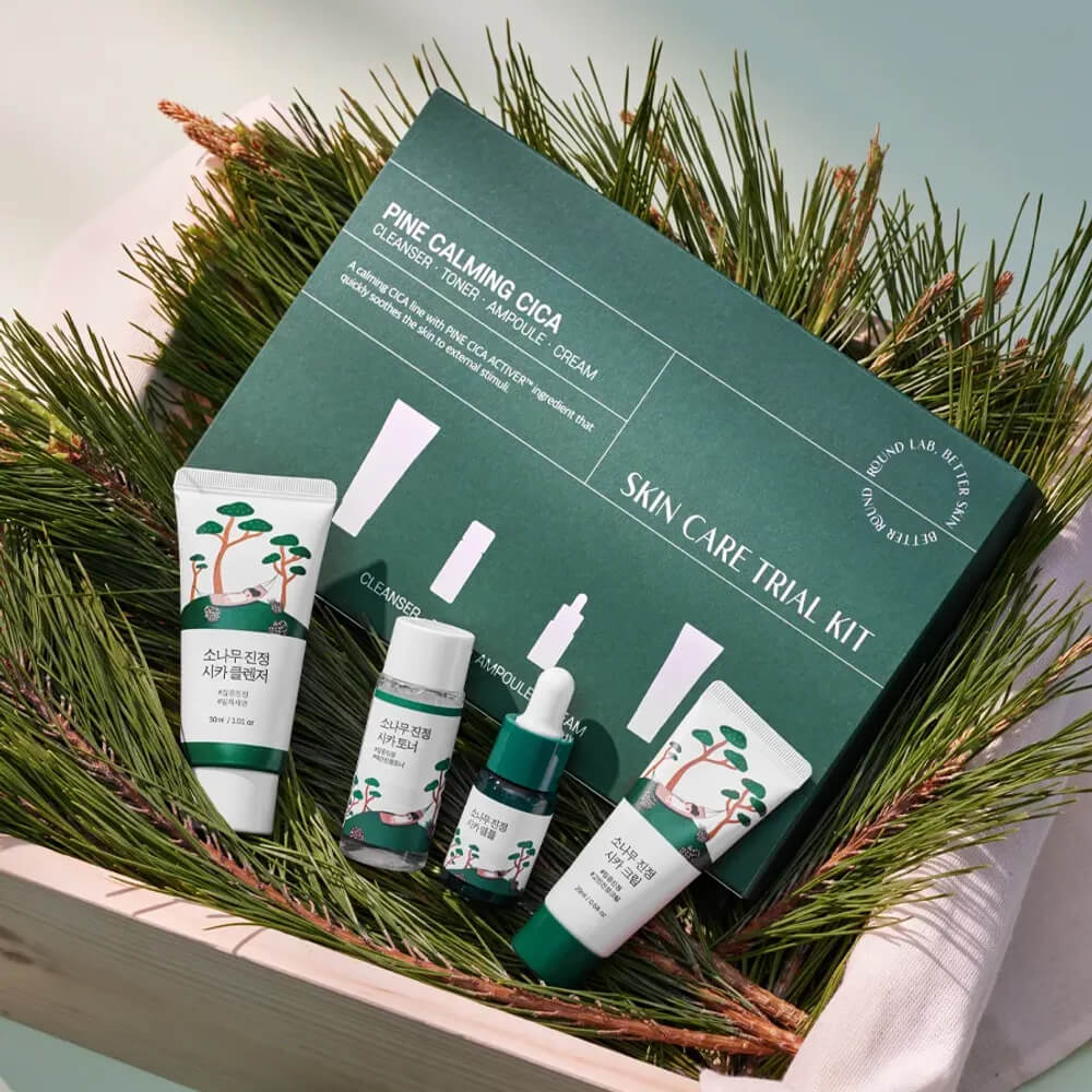 Round Lab Pine Calming Cica Trial Kit (Cleanser 30ml + Toner 20ml + Ampoule 10ml + Cream 20ml)