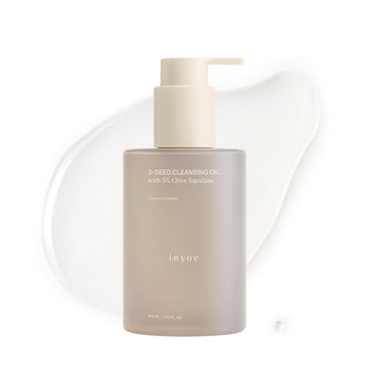 inyoe 3-Seed Cleansing Oil with 5% Olive Squalane, Hydrating Cleansing Oil for Smooth, Radiant Skin, Lightweight Makeup Remover, Korean Skin Care, 6.76 fl oz 200 ml