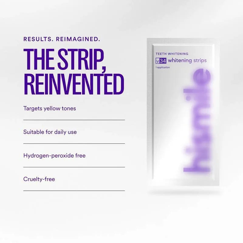 Hismile V34 Whitening Strips, Teeth Whitening Strips, Purple Tooth Whitening, Tooth Stain Treatment, Combining Whitening and Colour Correction