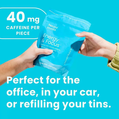 Neuro Energy Caffeine Gum/Mints for Energy & Focus - Sugar-Free with L theanine, Caffeine, Vitamin B12 & Vitamin B6 - Peppermint Flavor