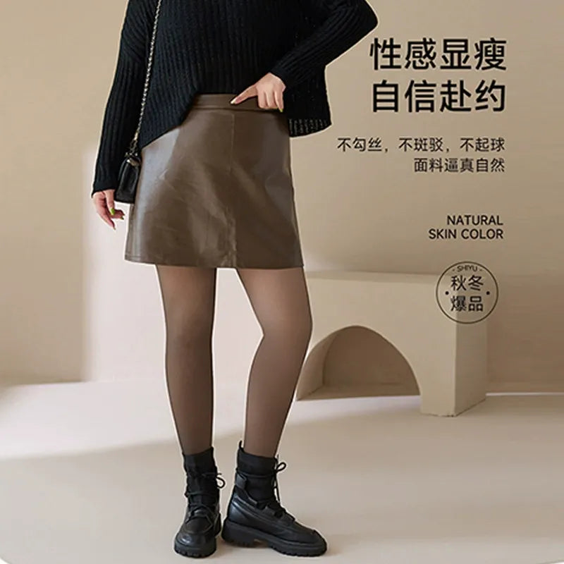 Plus-size black sheer leggings, women's see-through, flesh-toned, high-waisted, fleece-lined, plus-size leggings.