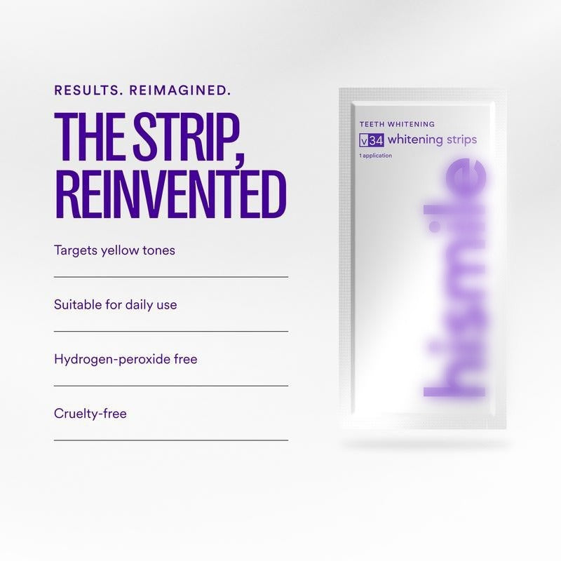 Hismile V34 Whitening Strips, Teeth Whitening Strips, Purple Tooth Whitening, Tooth Stain Treatment, Combining Whitening and Colour Correction