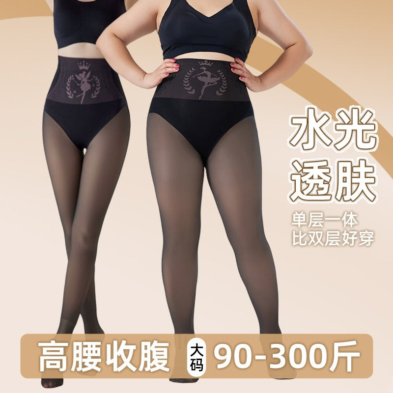 Plus-size black sheer leggings, women's see-through, flesh-toned, high-waisted, fleece-lined, plus-size leggings.