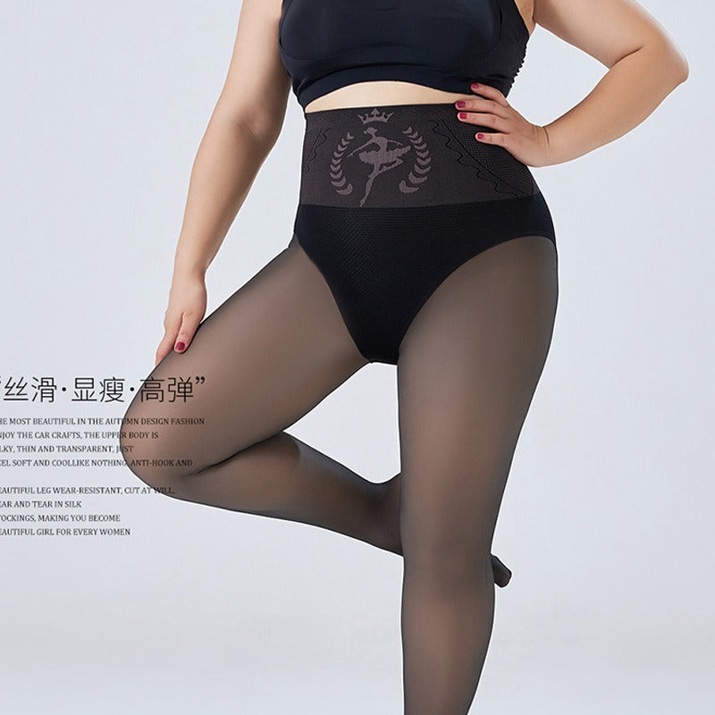 Plus-size black sheer leggings, women's see-through, flesh-toned, high-waisted, fleece-lined, plus-size leggings.