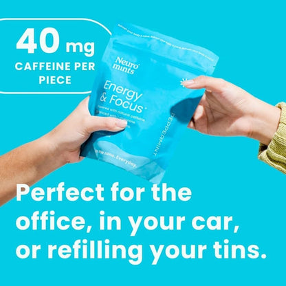 Neuro Energy Caffeine Gum/Mints for Energy & Focus - Sugar-Free with L theanine, Caffeine, Vitamin B12 & Vitamin B6 - Peppermint Flavor