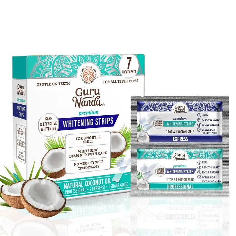 GuruNanda Whitening Strips, 7-day treatment (7 Packets - 2 Strips per pack)- Enamel-Safe Strips for Sensitive Teeth - Non-Slip, Dry Strip Technology