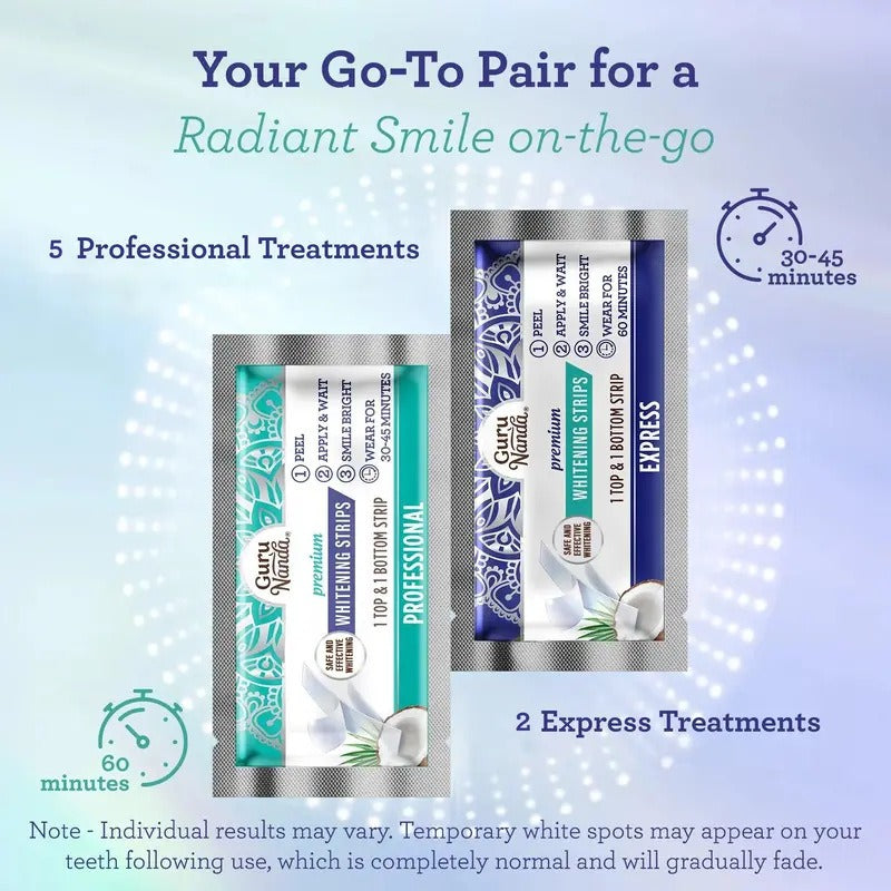 GuruNanda Whitening Strips, 7-day treatment (7 Packets - 2 Strips per pack)- Enamel-Safe Strips for Sensitive Teeth - Non-Slip, Dry Strip Technology