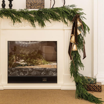 6 FT 2 Pcs Artificial Cedar Garlands, Real Touch Winter Cedar Garland, Green Artificial Greenery Pine Garland for Table, Mantle, Wall, Indoor, Outdoor Christmas Decorations (2, 6 FT)