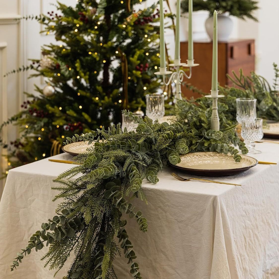 6 FT 2 Pcs Artificial Cedar Garlands, Real Touch Winter Cedar Garland, Green Artificial Greenery Pine Garland for Table, Mantle, Wall, Indoor, Outdoor Christmas Decorations (2, 6 FT)