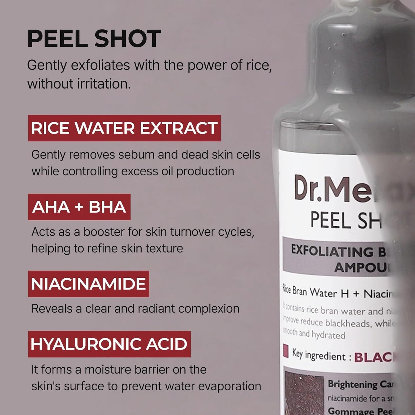 [Dr.Melaxin Official] Peel Shot Glow Rice Ampoule Duo - Serums for Brightening, Exfoliating, and Moisturizing - Suitable for All Skin Types