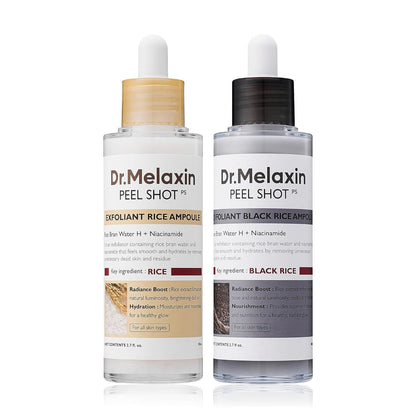 [Dr.Melaxin Official] Peel Shot Glow Rice Ampoule Duo - Serums for Brightening, Exfoliating, and Moisturizing - Suitable for All Skin Types