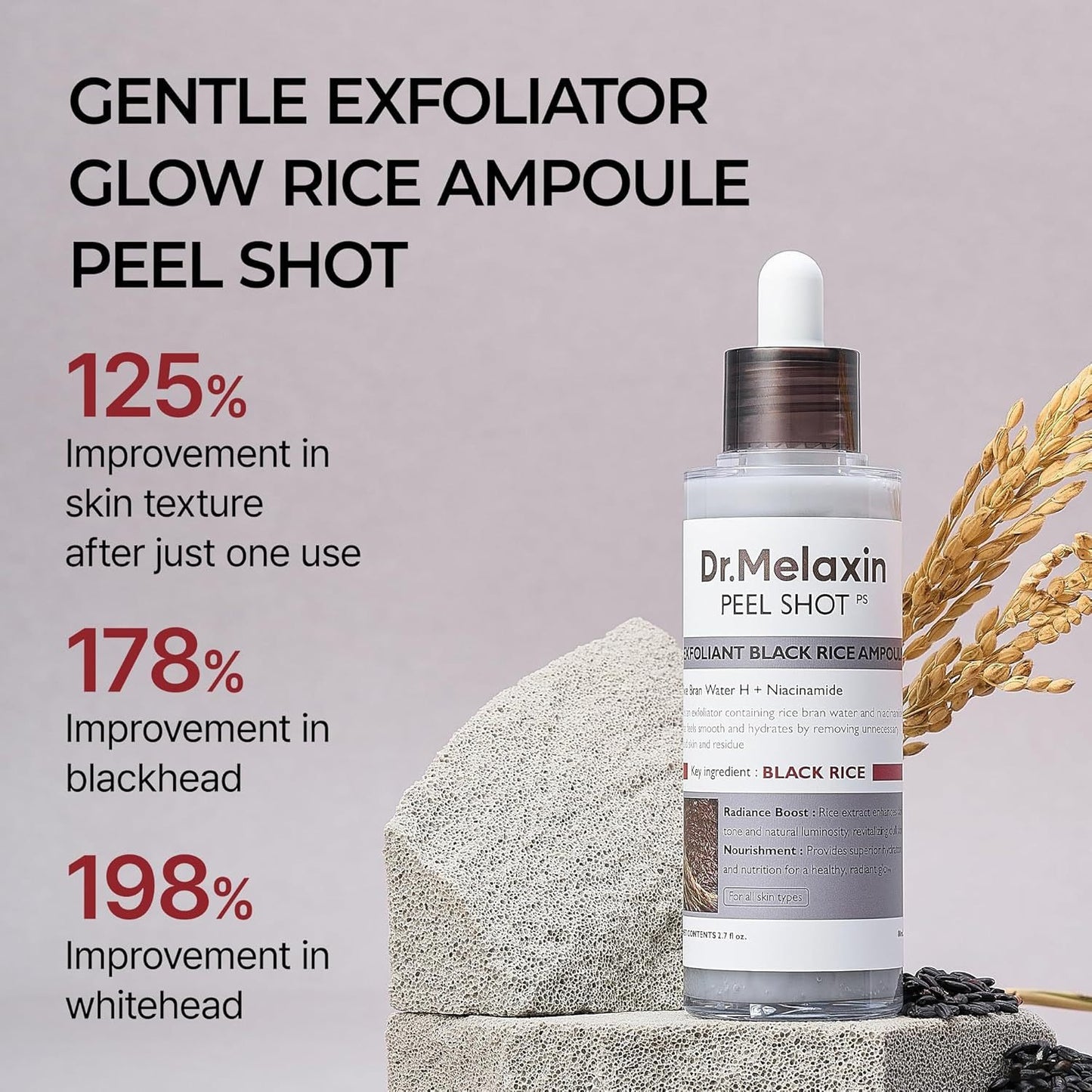 [Dr.Melaxin Official] Peel Shot Glow Rice Ampoule Duo - Serums for Brightening, Exfoliating, and Moisturizing - Suitable for All Skin Types