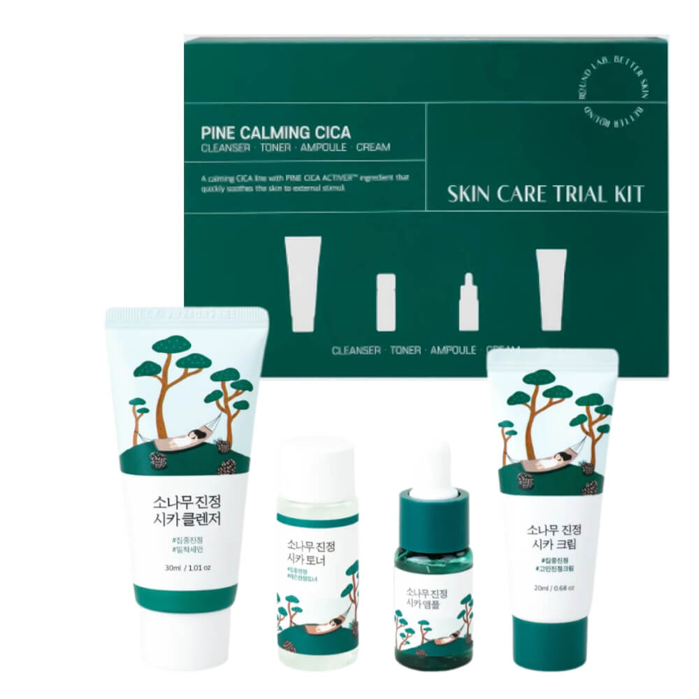 Round Lab Pine Calming Cica Trial Kit (Cleanser 30ml + Toner 20ml + Ampoule 10ml + Cream 20ml)