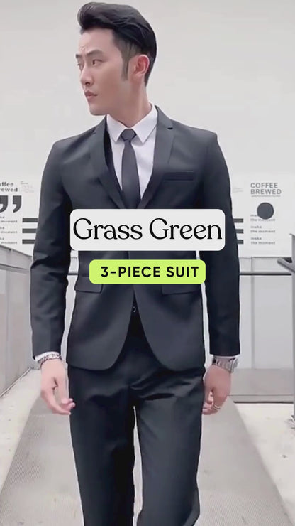 Men's Plus Size Grass Green 3-Piece Suit – Wedding, Formal Event, Performance, Host Tuxedo Set