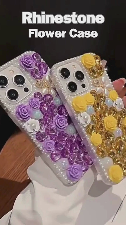 DIY Rhinestone Rose Flower Case for iPhone, Luxury Bling Full Diamond Cover, Elegant Handmade Design for iPhone 11/12/14/X/XS