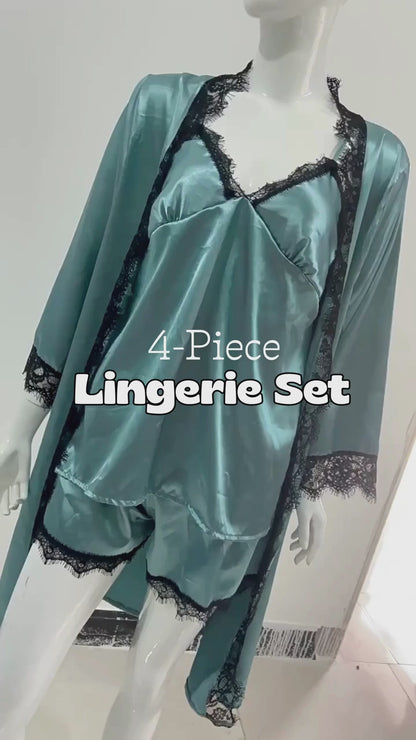 Plus Size 4-Piece Lingerie Set for Women – Sexy Removable Padded Camisole, Comfortable Homewear