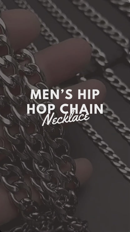 Men’s Hip Hop Cuban Link Chain Necklace, Stainless Steel, Chunky Titanium Steel, Customizable Laser Engraved Logo